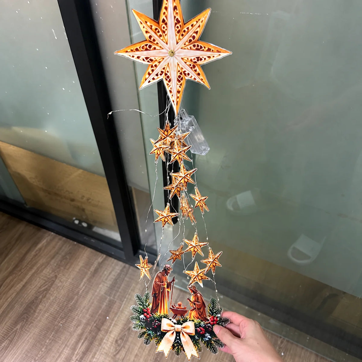 Lighted Nativity Scene Wall Hanging – LED Star & Pine Décor