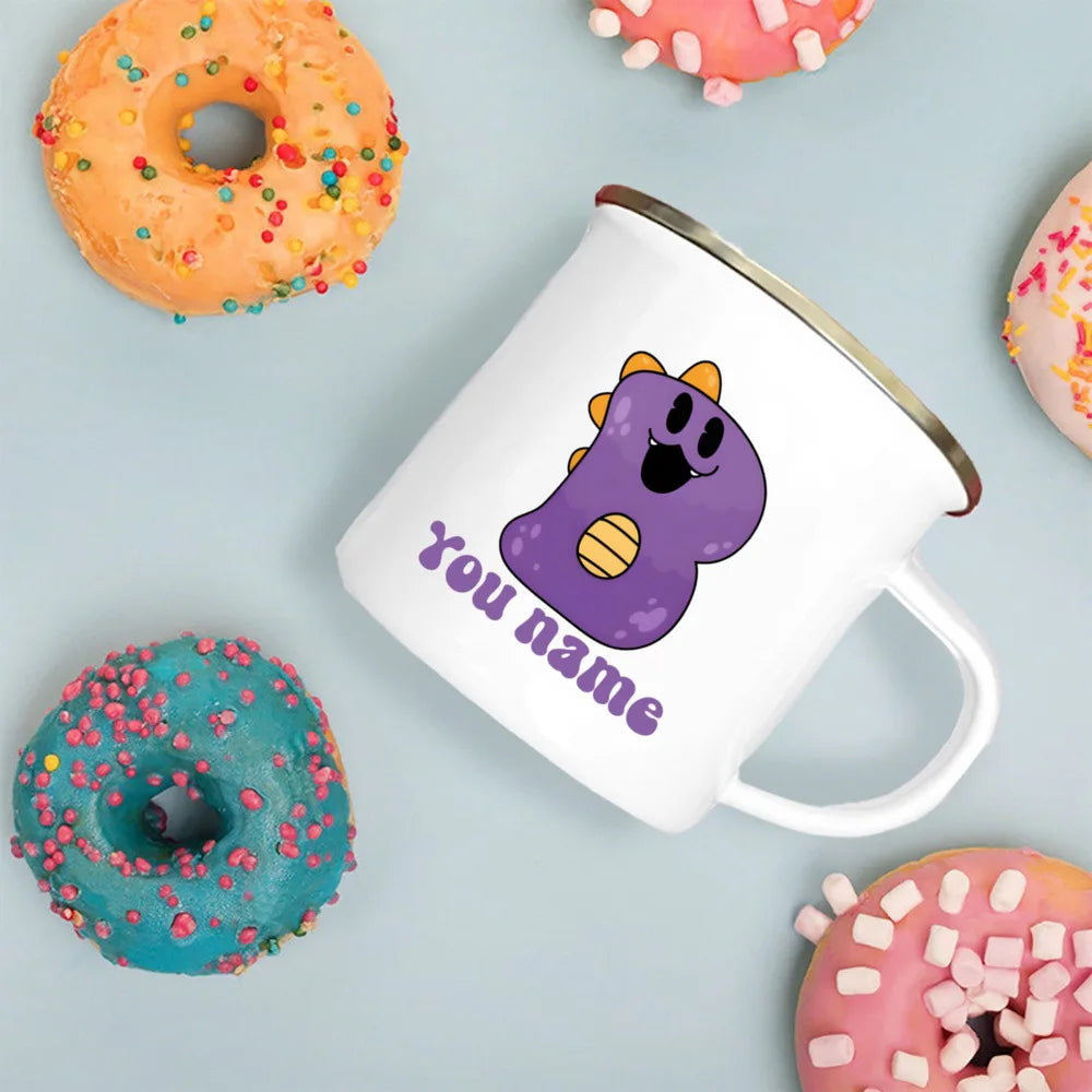 Personalized Kids Dinosaur Enamel Mug – Custom Name & Initial