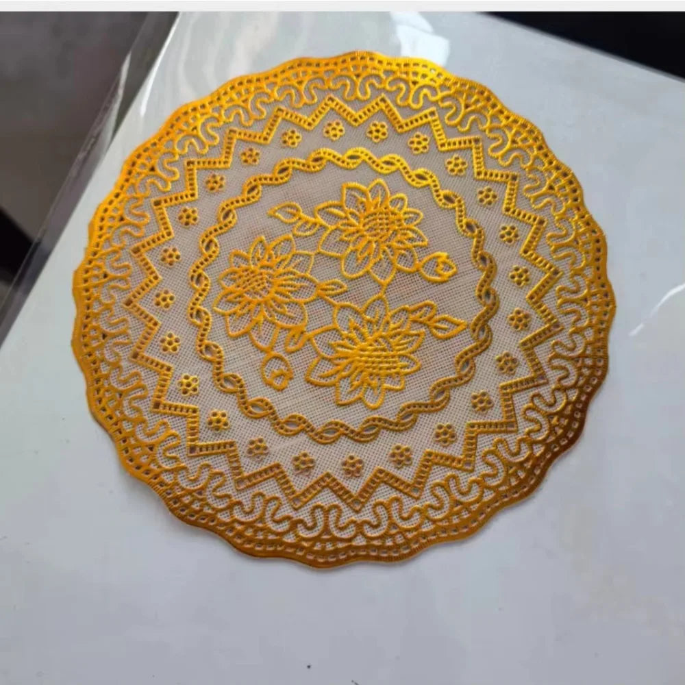 Gold Round Lace PVC Coaster Mat – Wedding & Party Table Décor
