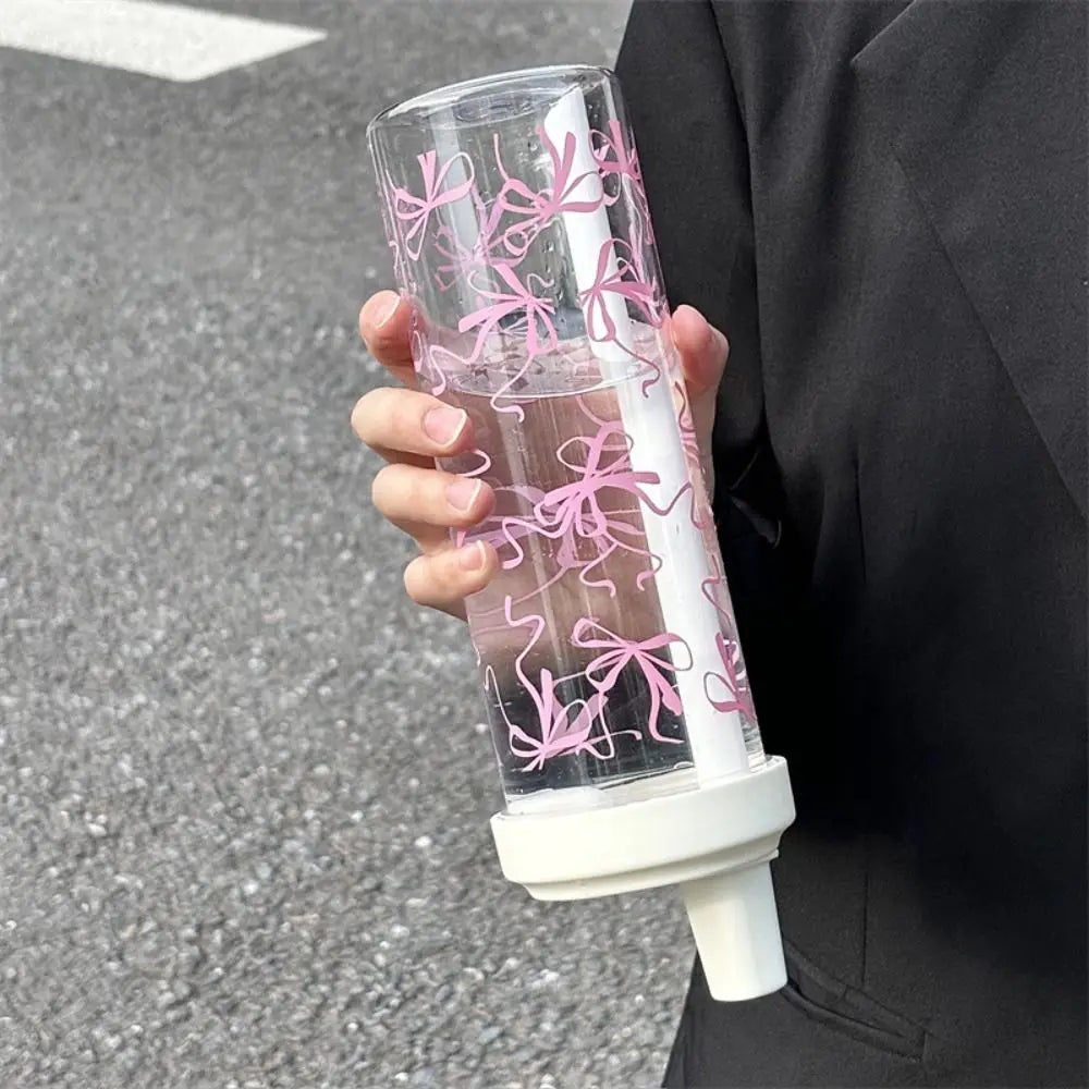 500ml Bowknot Straw Cup – Leak-Proof Plastic Water Bottle