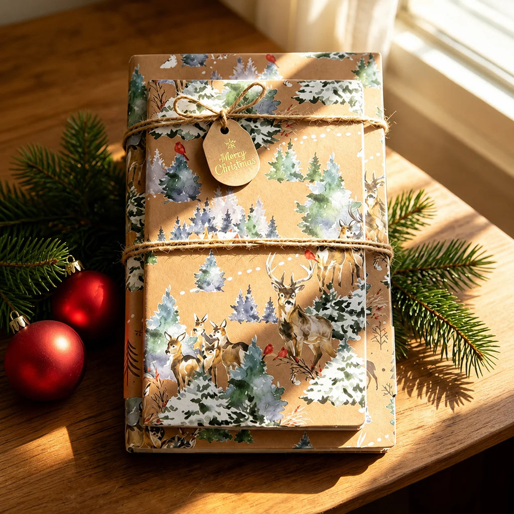 Christmas Kraft Wrapping Paper Roll – Double-Sided Retro Holiday