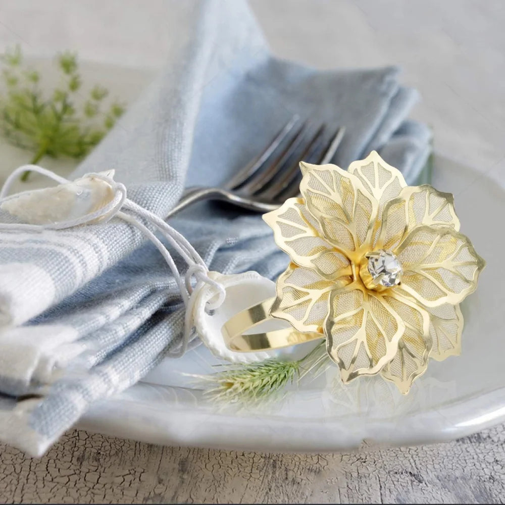 Rhinestone Rose Metal Napkin Rings – Wedding & Party Decor