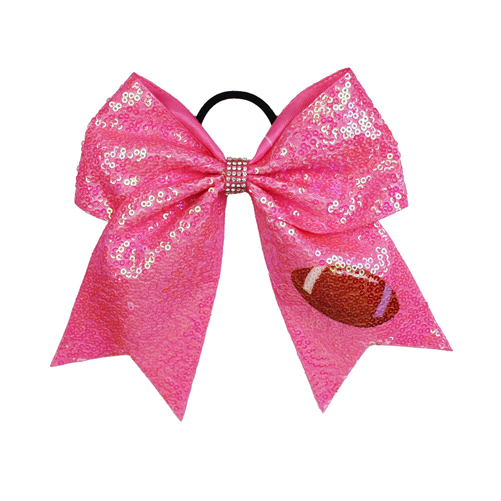50-Pack 8" Glitter Pink Cheer Bow Ponytail Holders for Girls