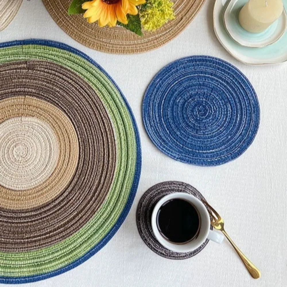 4-Pack Braided Round Placemats – Heat Resistant Woven Linen