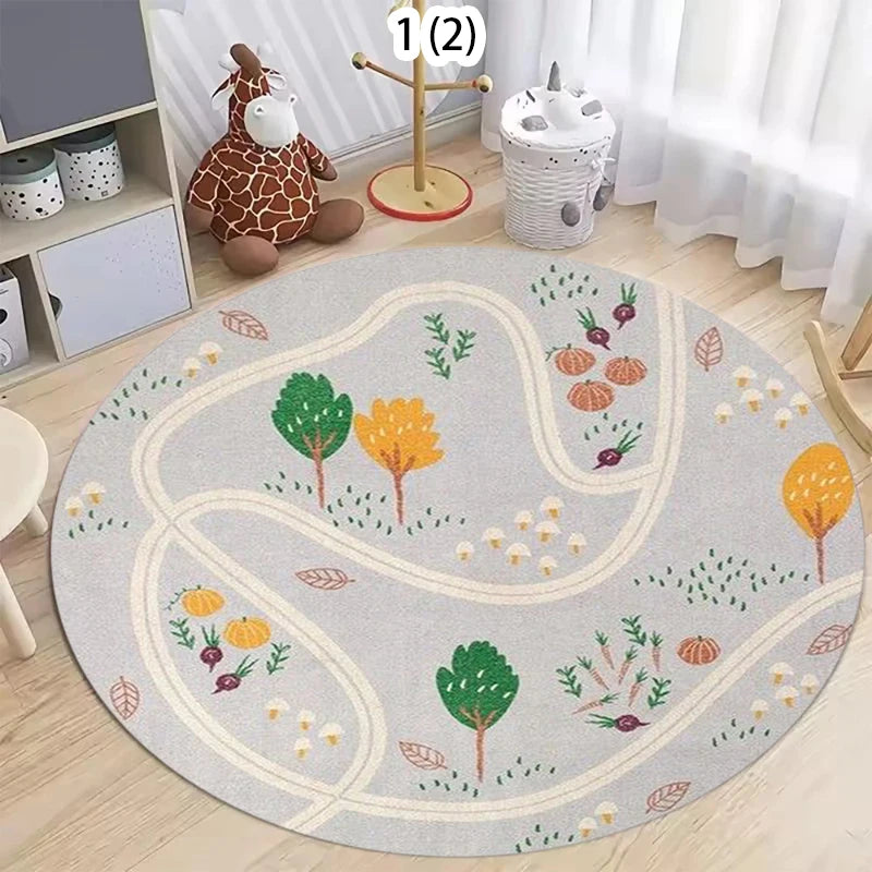Round Kids Play Rug – Animal & City Road Educational Mat