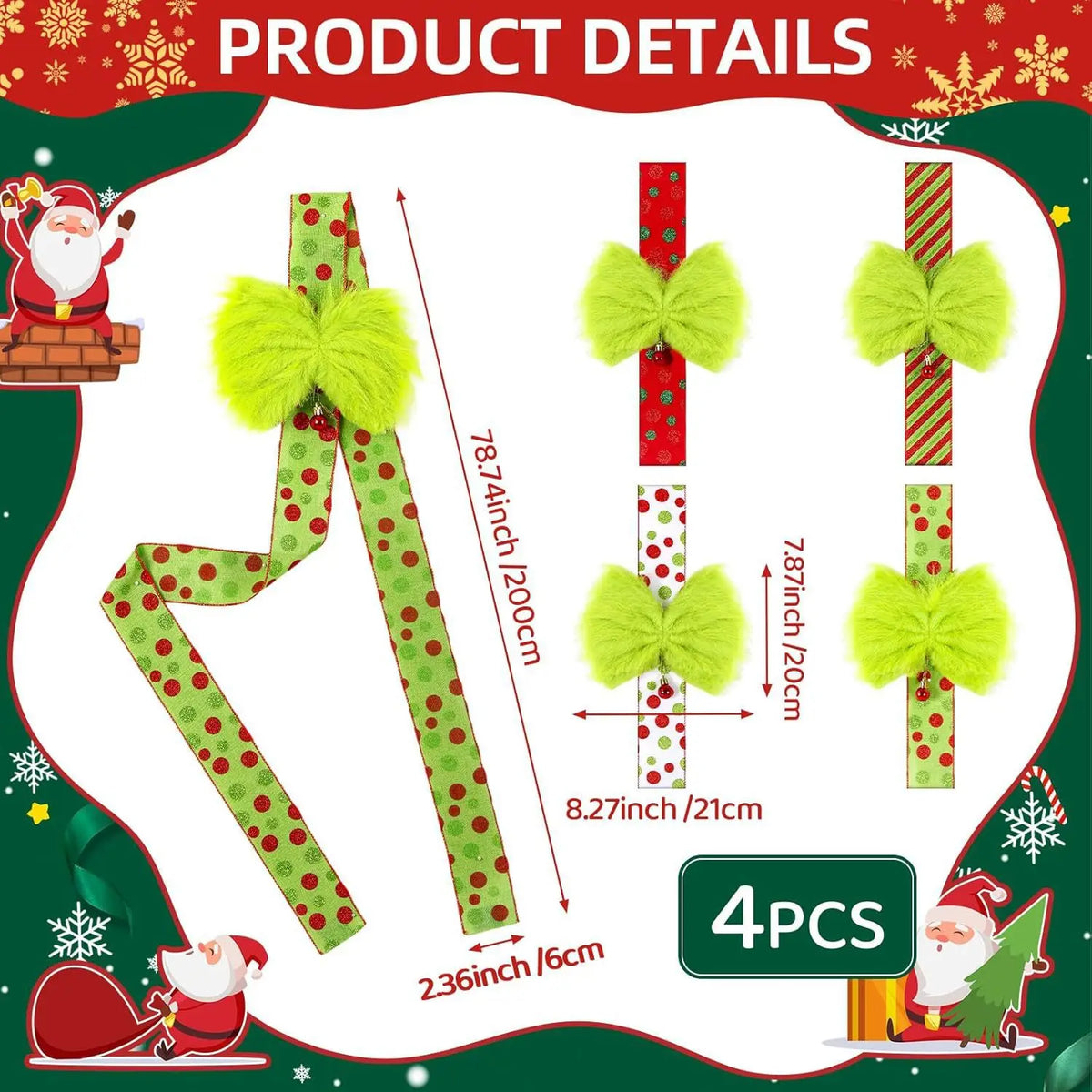Green Velvet Christmas Ribbon Bow | Cabinet Door Ornament