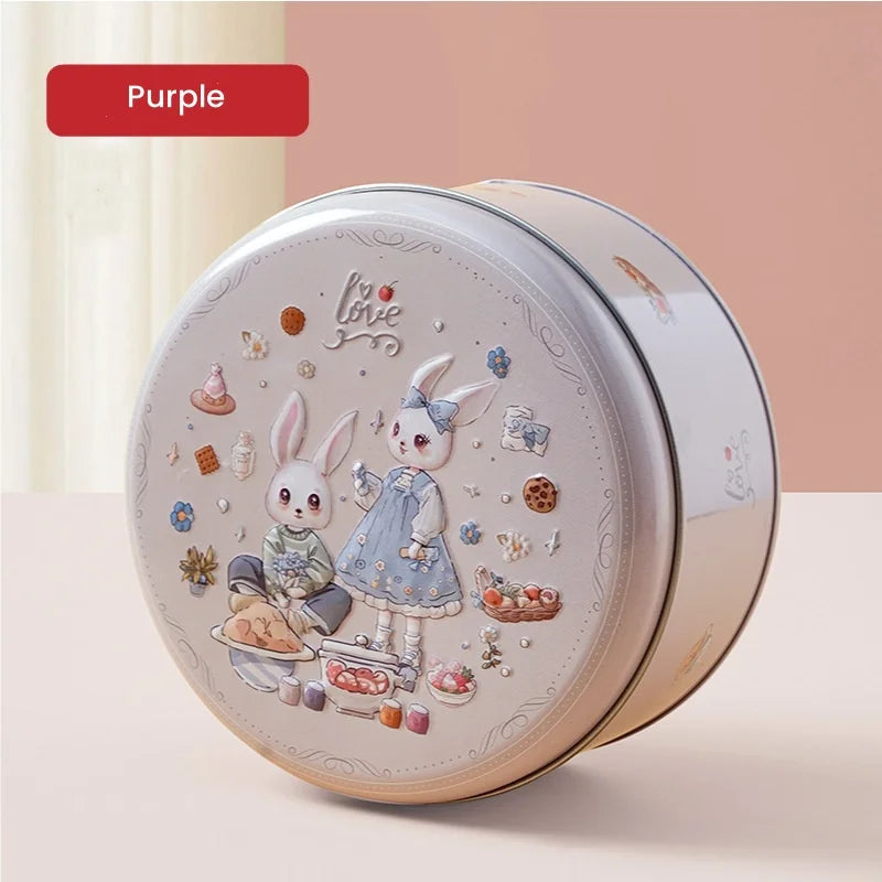 Cute Rabbit Round Tin Storage Box – Metal Candy & Gift Box