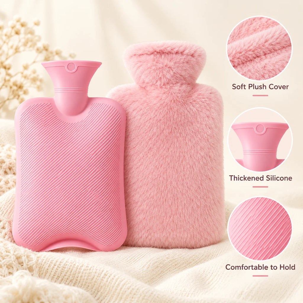 Soft Plush Hot Water Bottle with Cover – Reusable Warm Bag