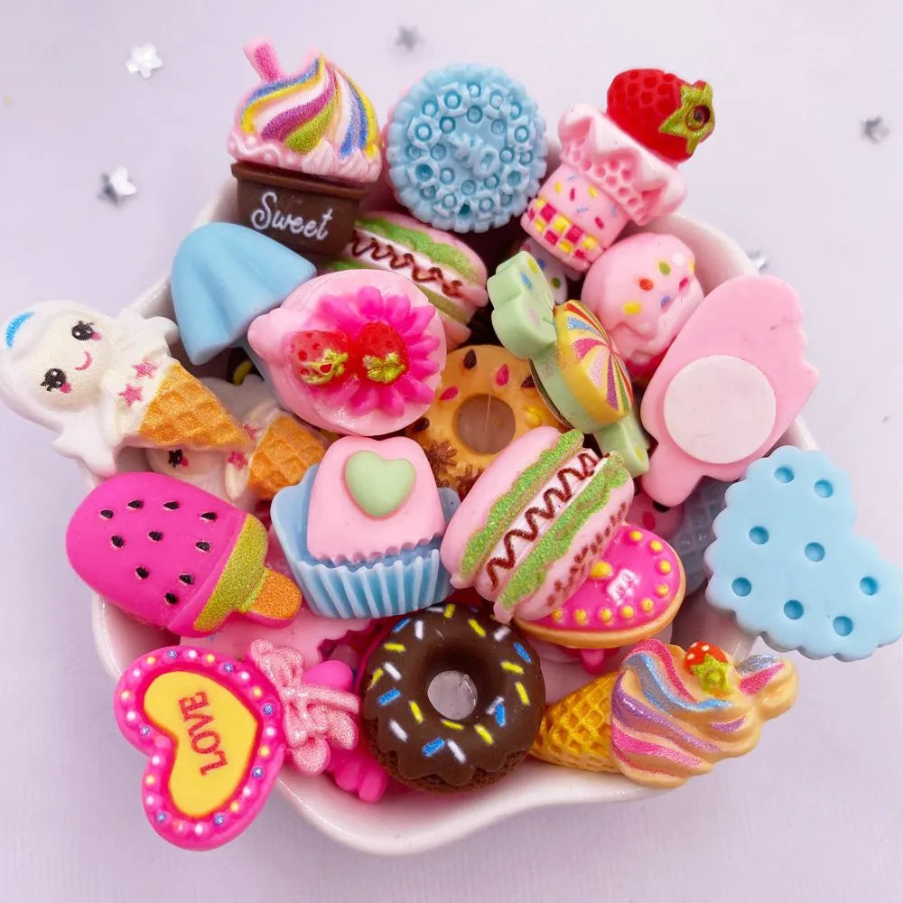 20PCS Kawaii Resin 3D Food Flatback Stickers – DIY Craft Decor