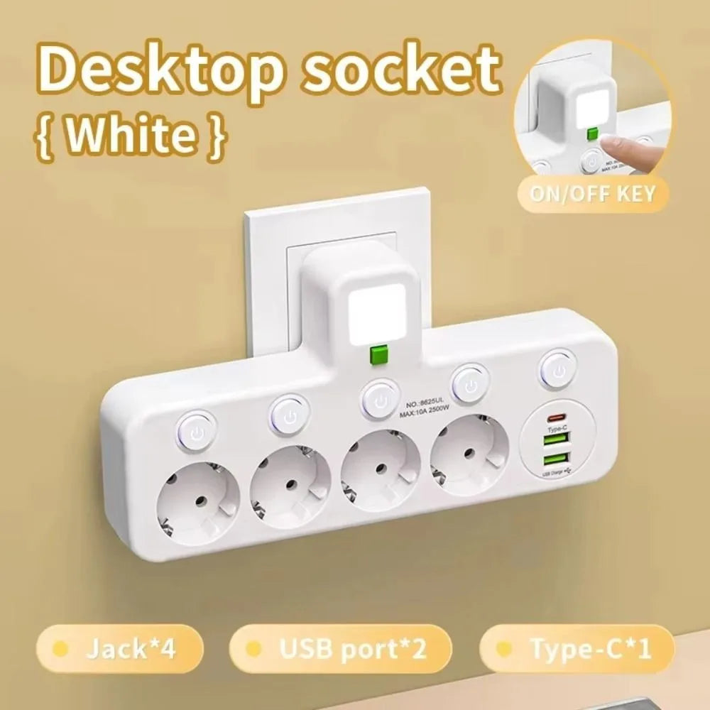 EU Wall Socket 2–5 Plugs with USB Type-C Ports | 2500W