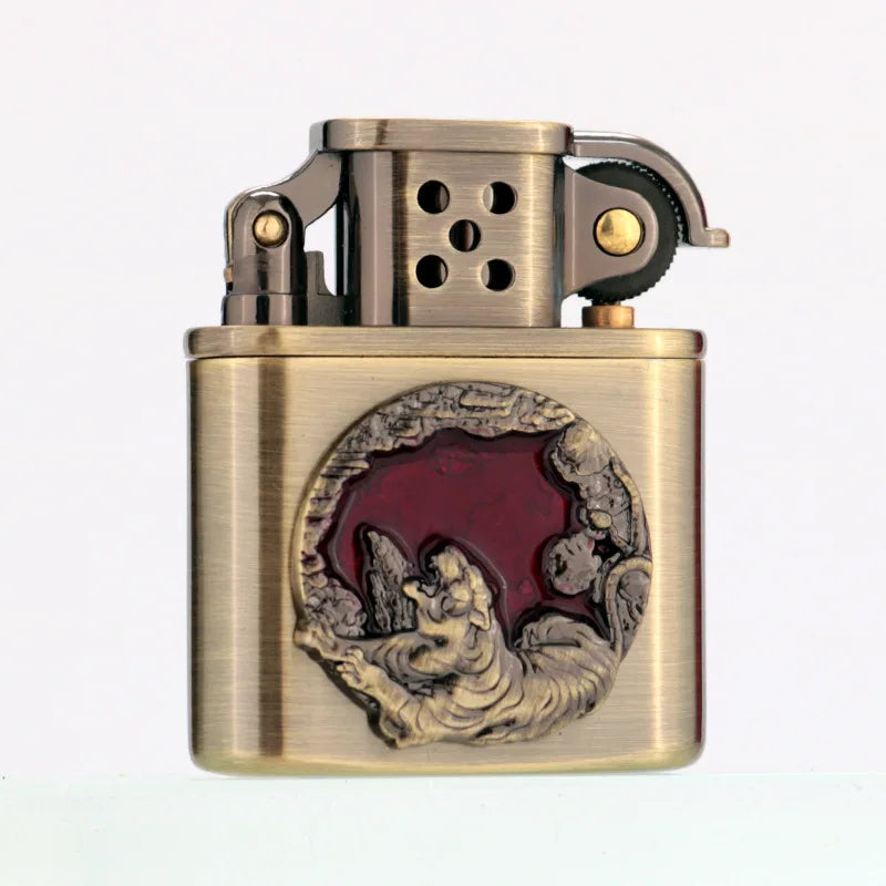 ZORRO Brass Windproof Fuel Lighter – Tiger & Camel Design