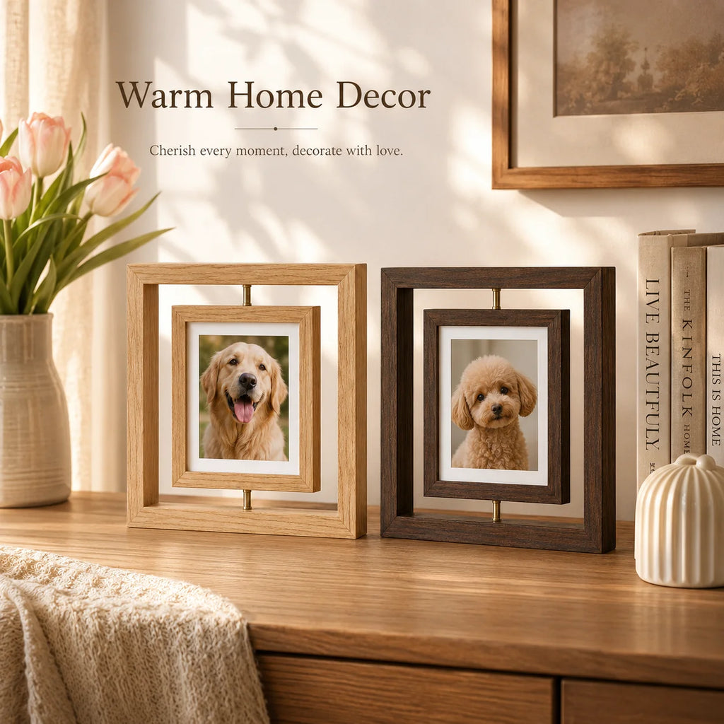 Double-Sided Rotating 7" Wooden Pet Photo Frame | Paw Print