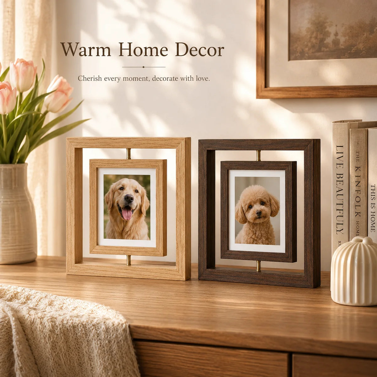 Double-Sided Rotating 7" Wooden Pet Photo Frame | Paw Print