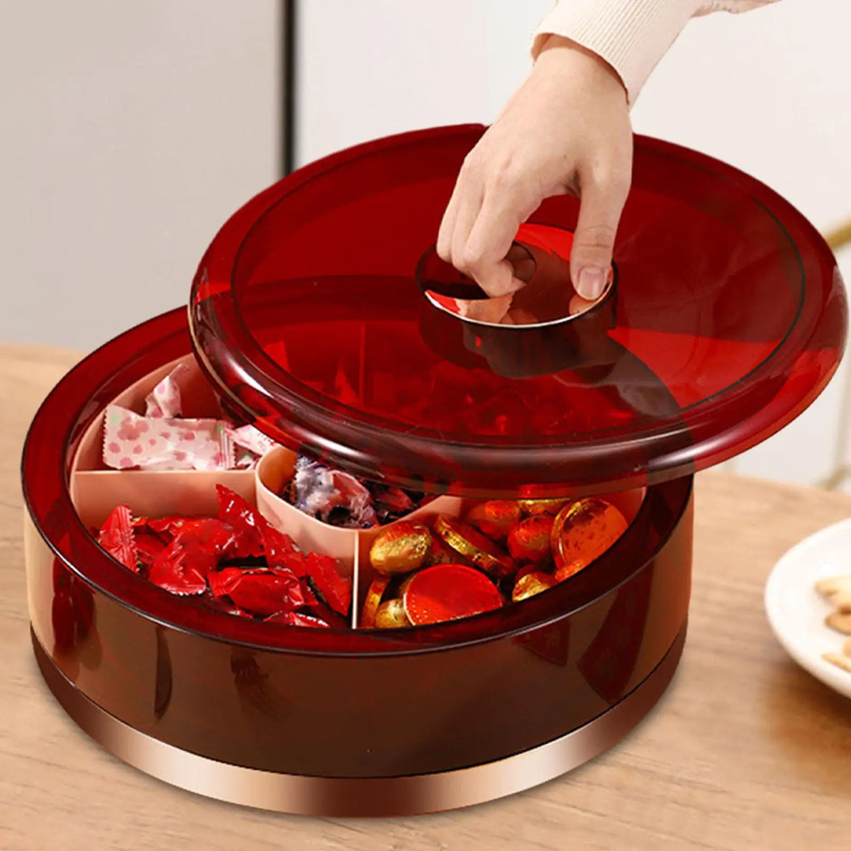 Rotatable Divided Serving Tray with Lid – Snack & Party Platter
