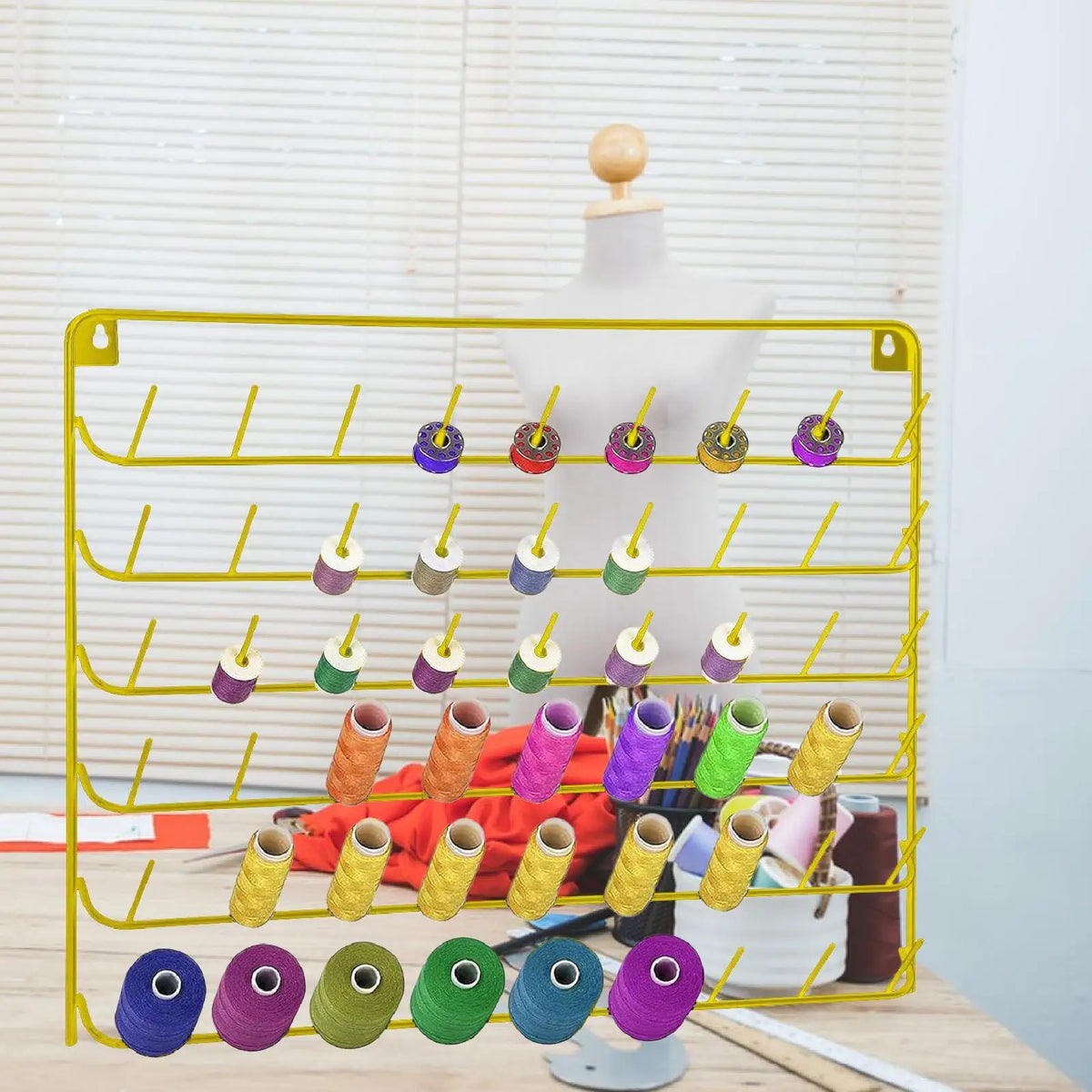 Wall Mounted Thread Spool Rack – 54-Spool Iron Organizer