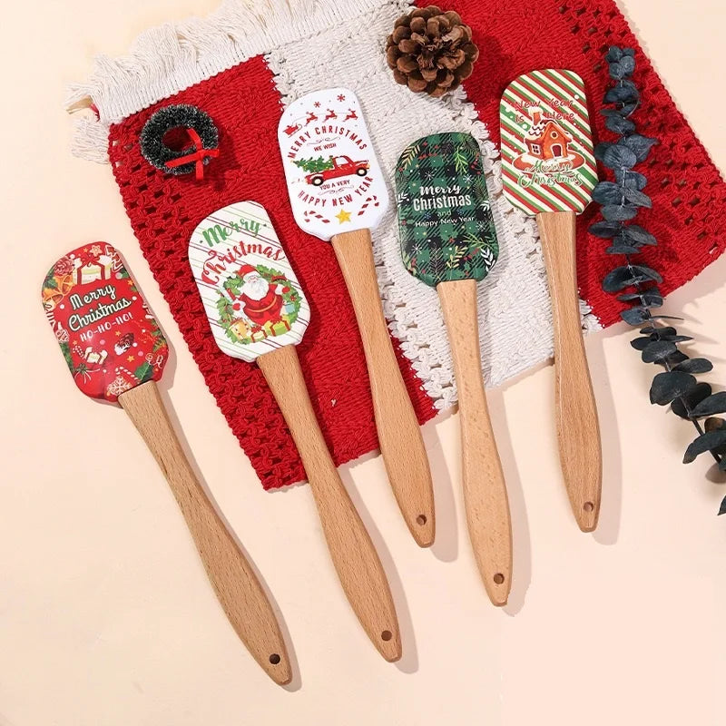 Christmas Silicone Spatula Wooden Handle – Festive Holiday Baking