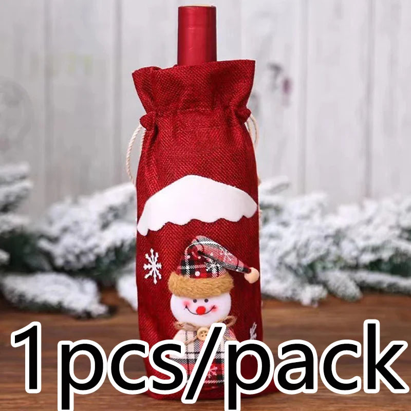 Christmas Linen Wine Bottle Gift Bag | Festive Holiday Wrap