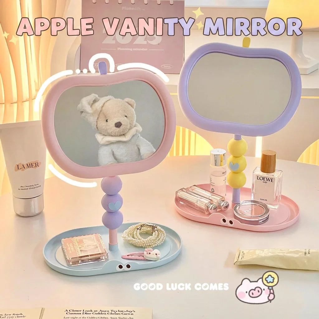 Apple-Shaped Vanity Makeup Mirror HD Rotating & Storage Tray