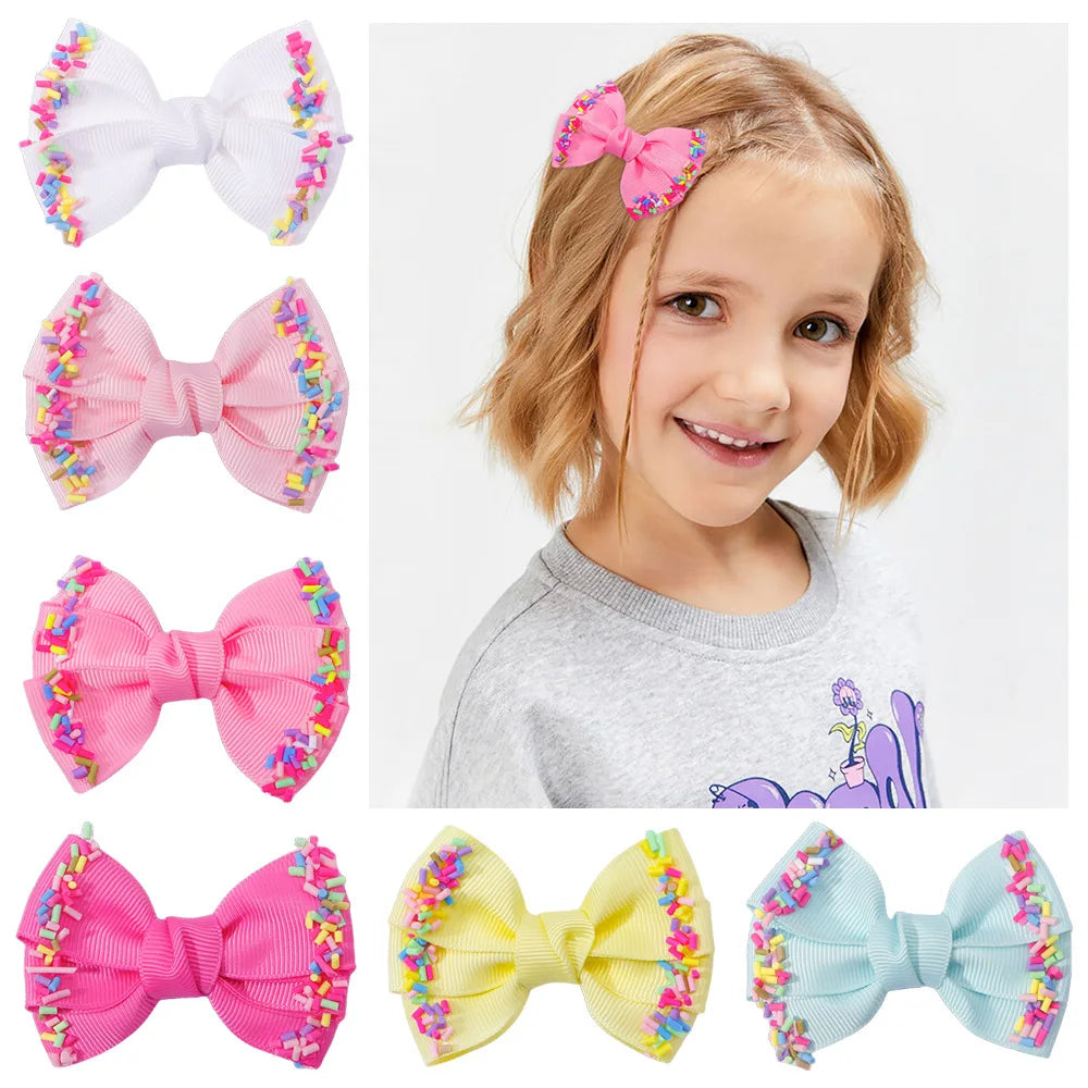 12-Pack Handmade Double Stacked Grosgrain Hair Bow Clips for Girls