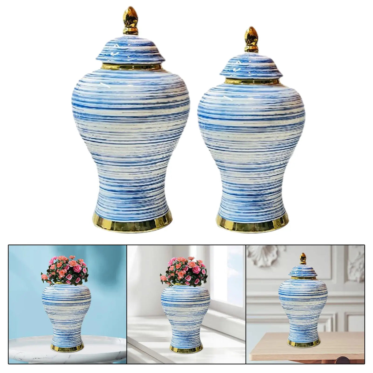 Porcelain Ginger Jar Ceramic Vase & Storage Jar with Lid