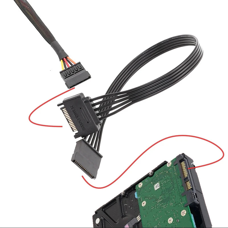 SATA 15-Pin Male to Female Flat Power Extension Cable 30cm