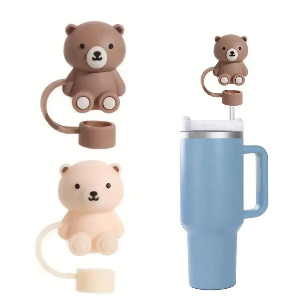 Cute Bear Silicone Straw Tip Cover for Stanley Tumblers