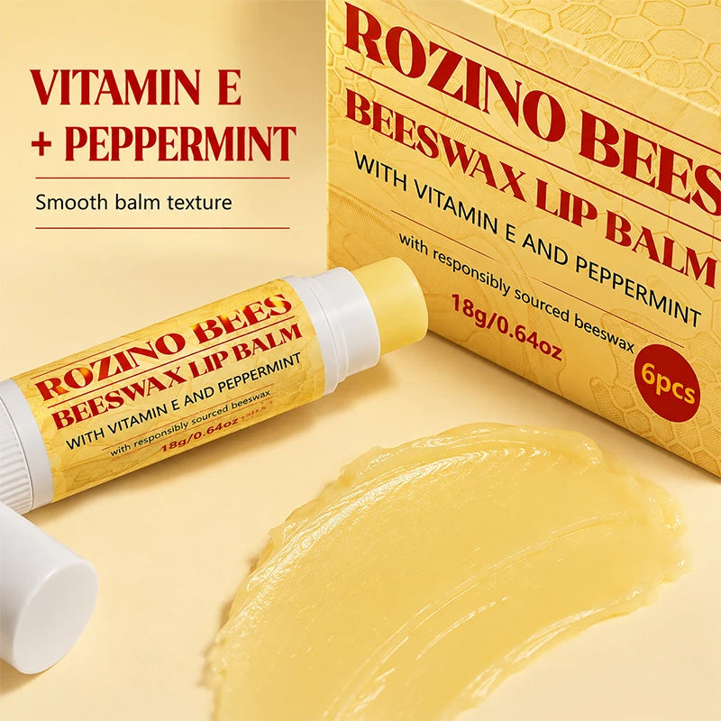 ROZINO 6-Pack Beeswax Lip Balm – Moisturizing & Nourishing
