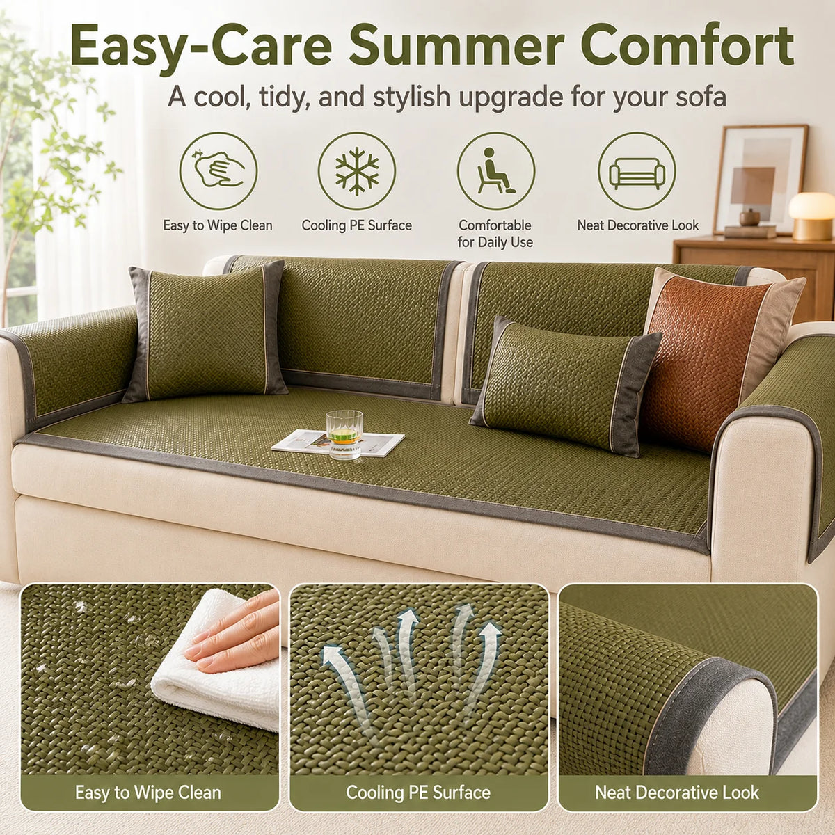 Ice Silk Bamboo Cooling Sofa Cushion – Anti-Slip Seat Mat