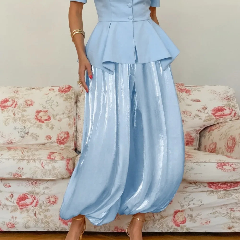 Women's Satin Wide-Leg Pants | Elastic High Waist Ankle Length