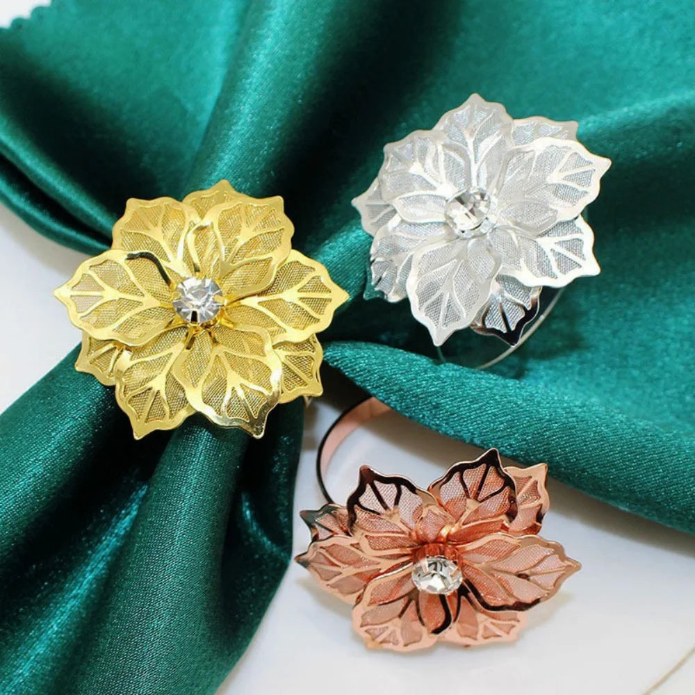 Rhinestone Rose Metal Napkin Rings – Wedding & Party Decor