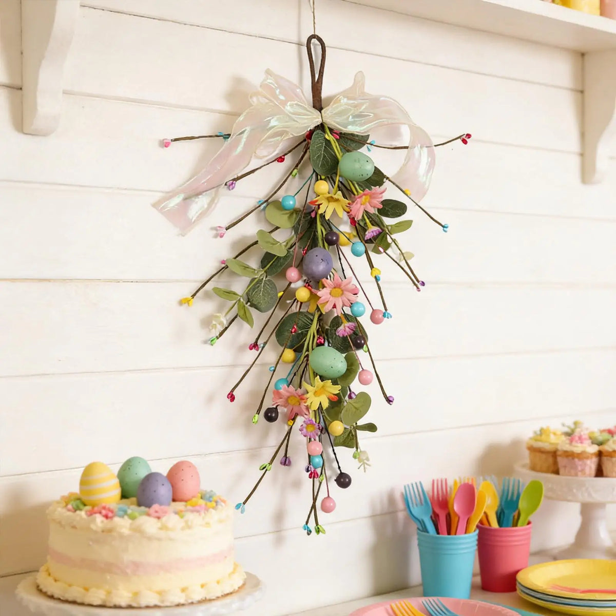 Artificial Easter Garland Floral Wreath | Spring Front Door Décor