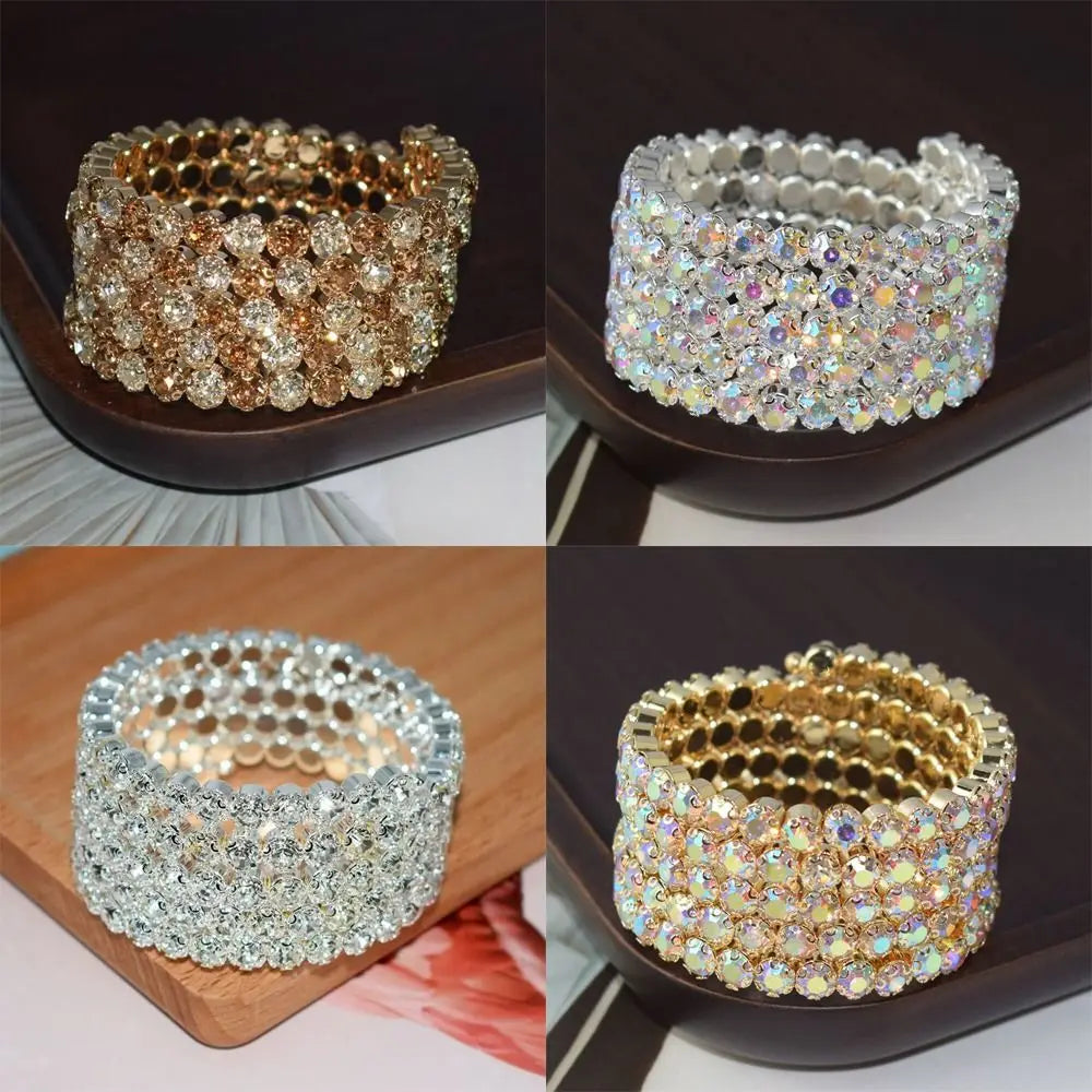 Crystal Rhinestone Bridal Bracelet – 3 & 5 Row Wedding Cuff