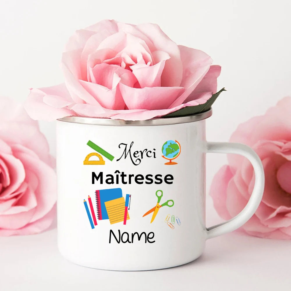 Personalized Merci Maîtresse Enamel Mug | Teacher Thank You Gift