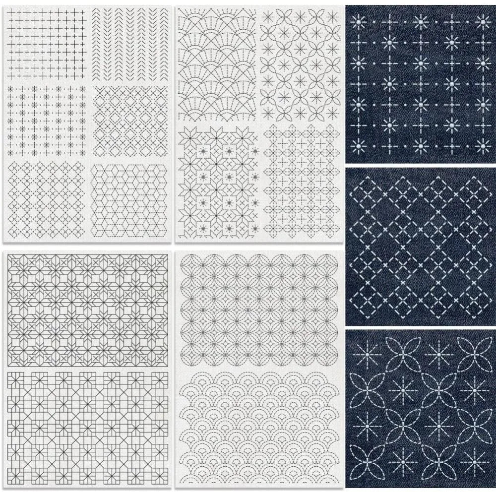14-Pc Geometric Sashiko Water Soluble Embroidery Stabilizers