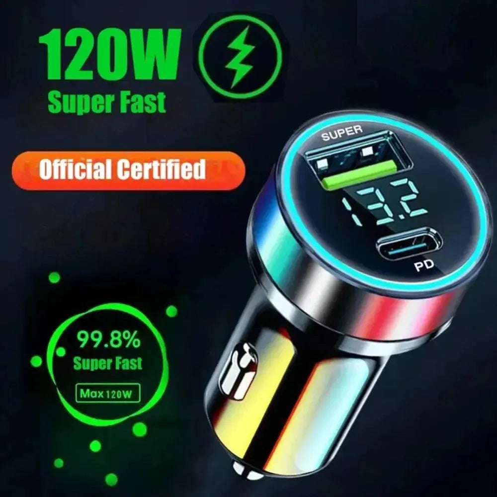 2-Port 120W Fast USB Car Charger | Quick Charge Adapter