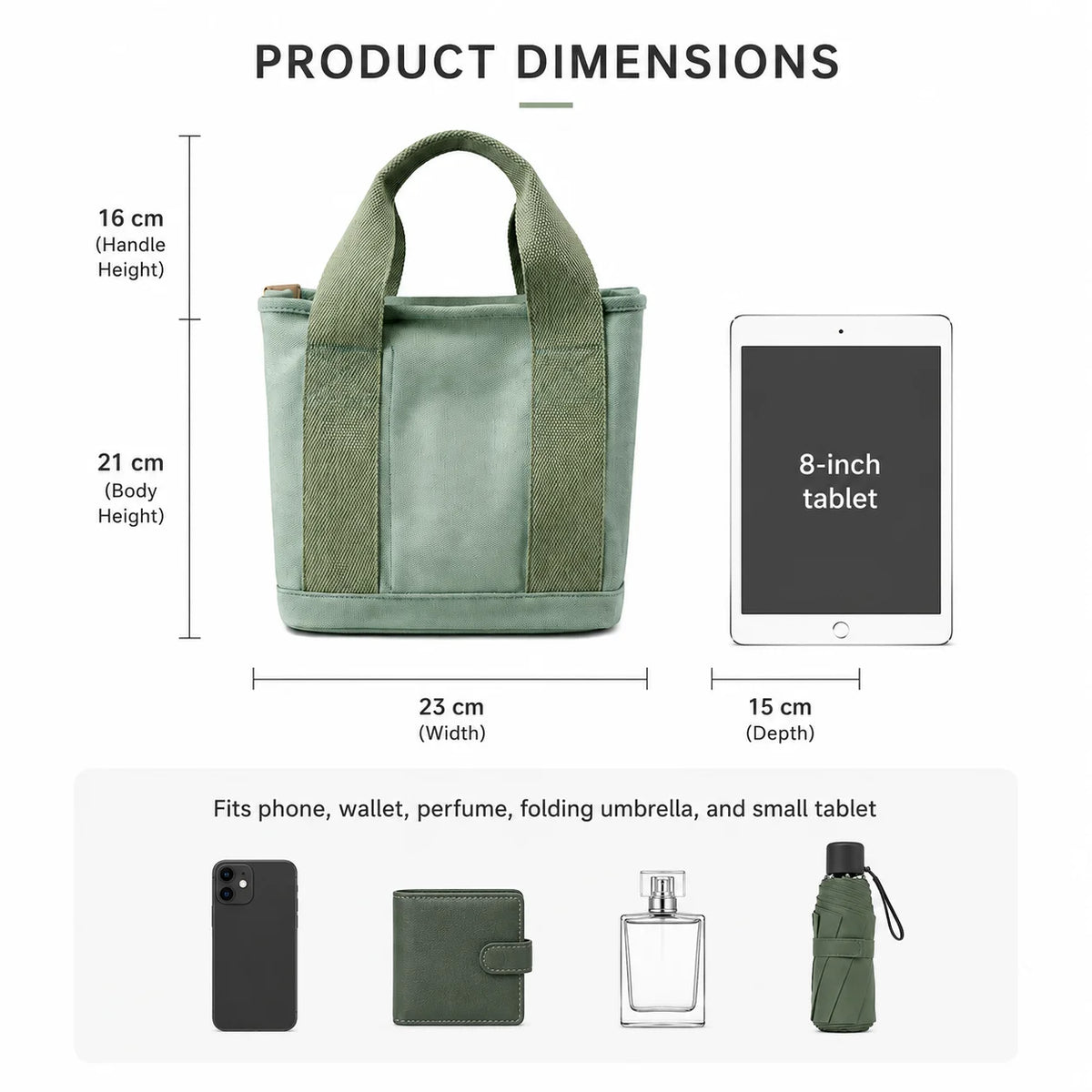Women's Small Canvas Tote Bag – Zippered Multi-Compartment