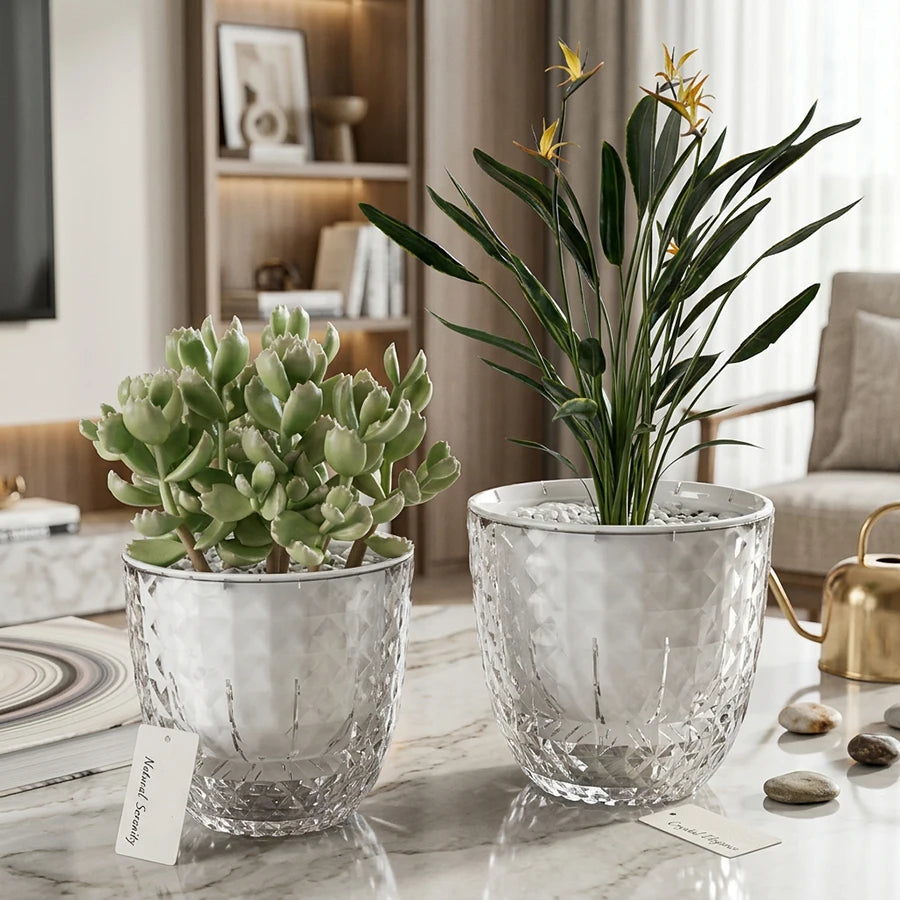 Self-Watering Double Layer Plant Pot with Clear Reservoir