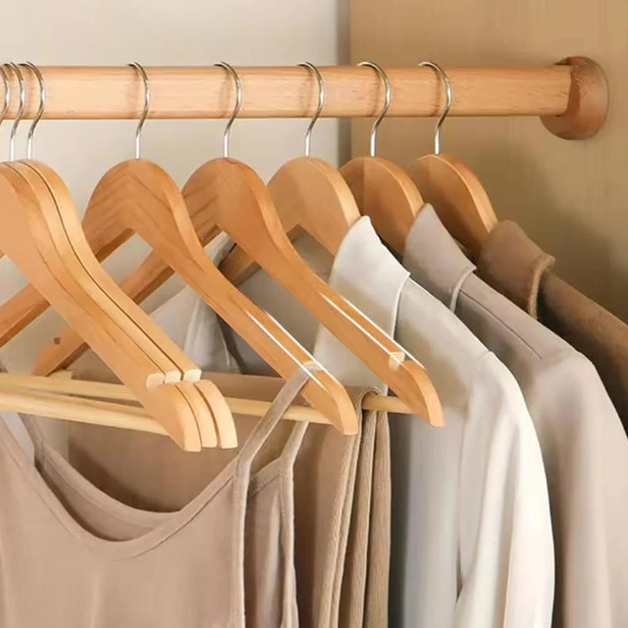 Solid Wood Coat Hangers with Non-Slip Pant Bar – 5/10 Pack