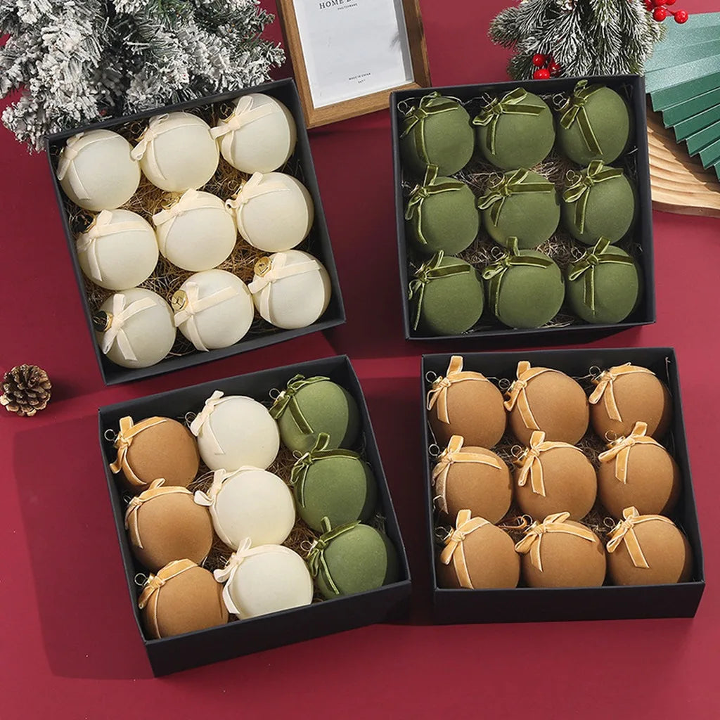 9-Piece Flocked Christmas Ball Ornament Set | Holiday Baubles