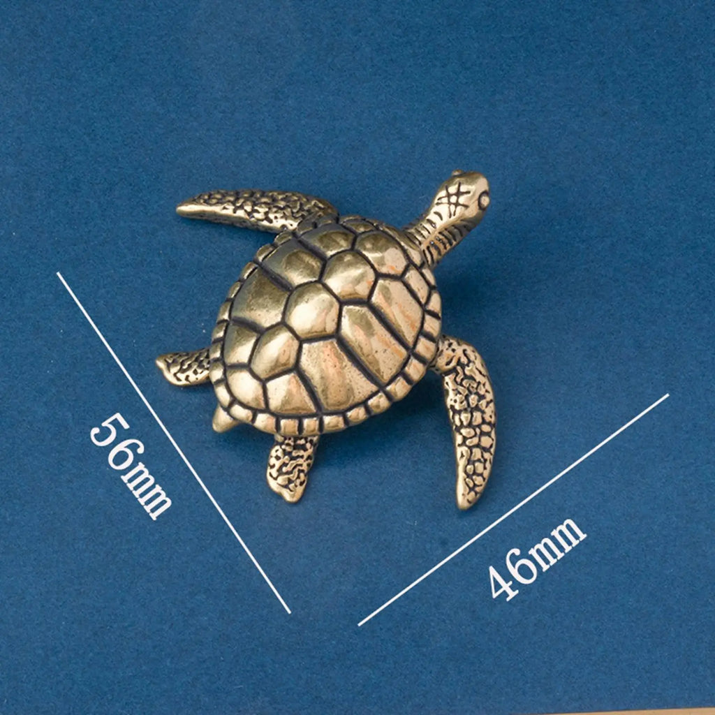 Brass Mini Sea Turtle Figurine – Tea Pet Desk & Shelf Decor