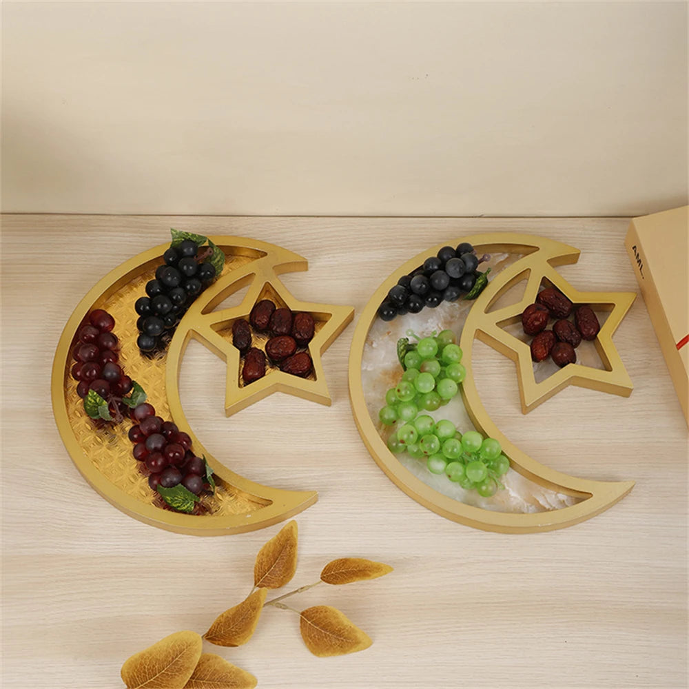 Star & Moon Wooden Serving Tray – Eid Ramadan Festive Décor