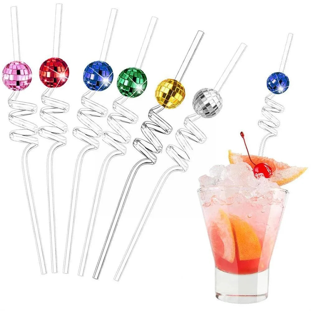 Mini Mirror Disco Ball Straw – Silver Party Decoration