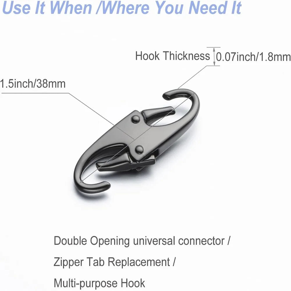 8-Pack Metal Zipper Lock Clips with Carabiner – Black & Silver
