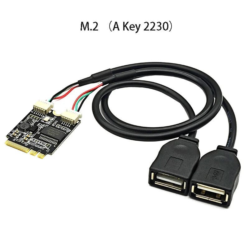 M.2 NGFF Key A/E to Dual USB 2.0 Adapter Card – 25cm Cable