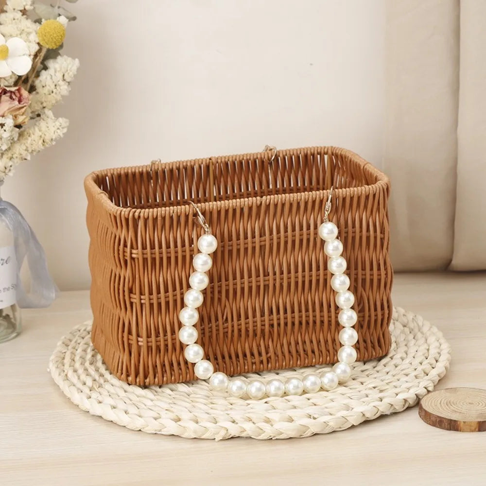 Pearl Handle Imitation Rattan Flower Basket – Wedding Décor
