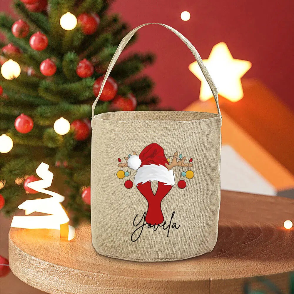 Personalized Name Christmas Santa Sack Tote Bag for Kids