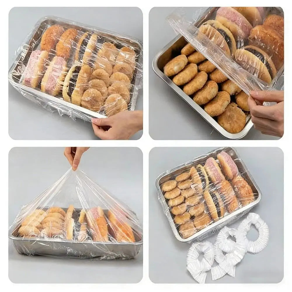 50-Pack Elastic Transparent Food Covers – Stretch Wrap Bags