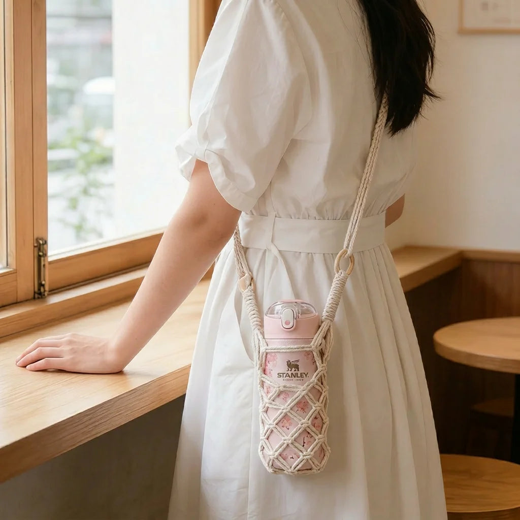 Bohemian Cotton Rope Water Bottle Carrier – Crossbody Bag