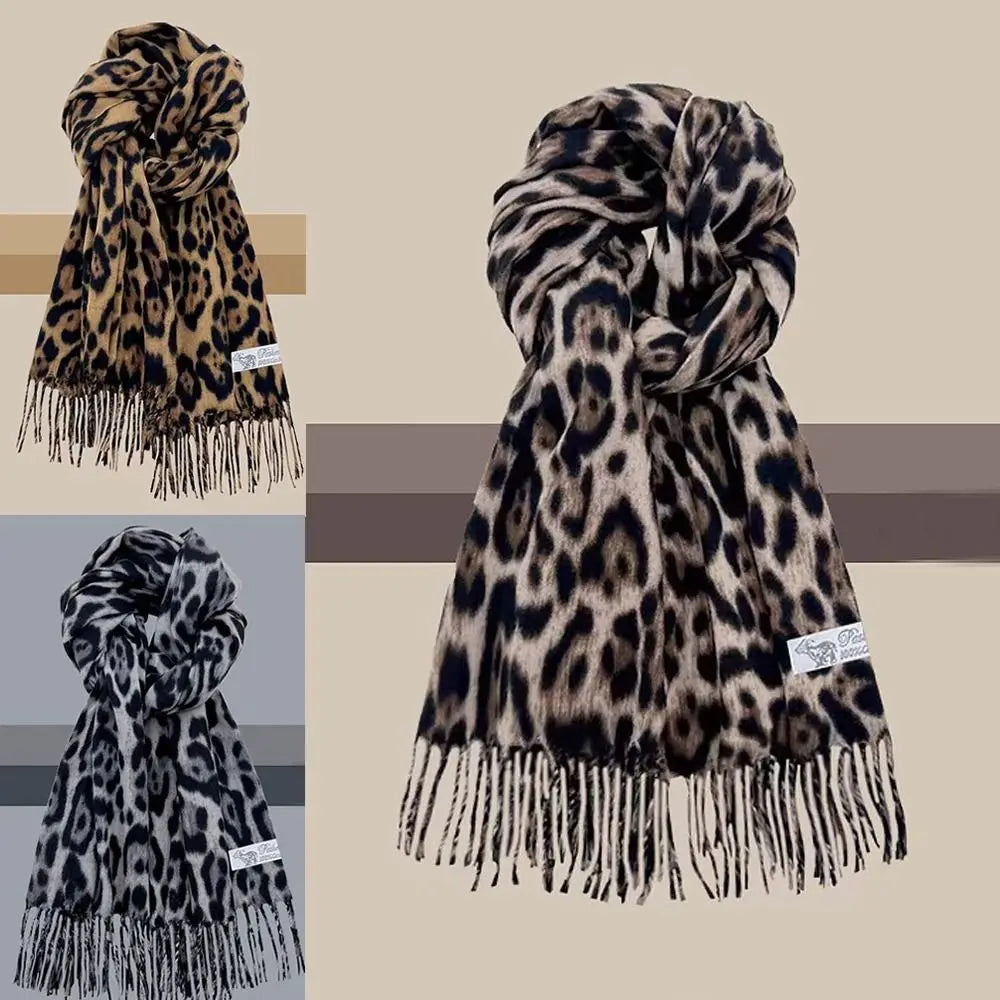 Women's Leopard Tassel Shawl | Imitation Cashmere Winter Scarf