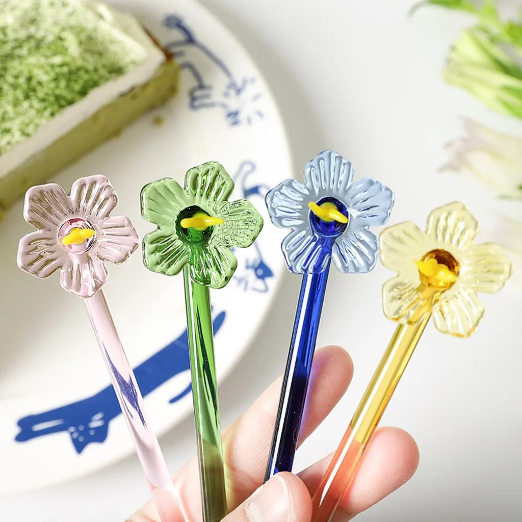 Japanese 3D Flower Borosilicate Glass Spoon – Long Handle